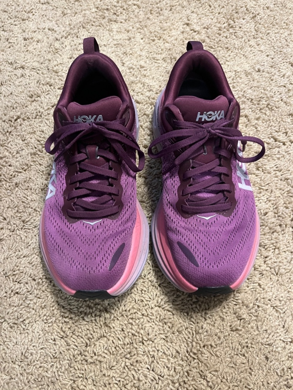 Hoka Women's Plum and Pink Athletic Running Shoes bondi 8 size 8.5